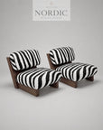 Design loungestol Zenore i eksklusiv zebra-polstring med træbase