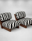 Design loungestol Zenore i eksklusiv zebra-polstring med træbase