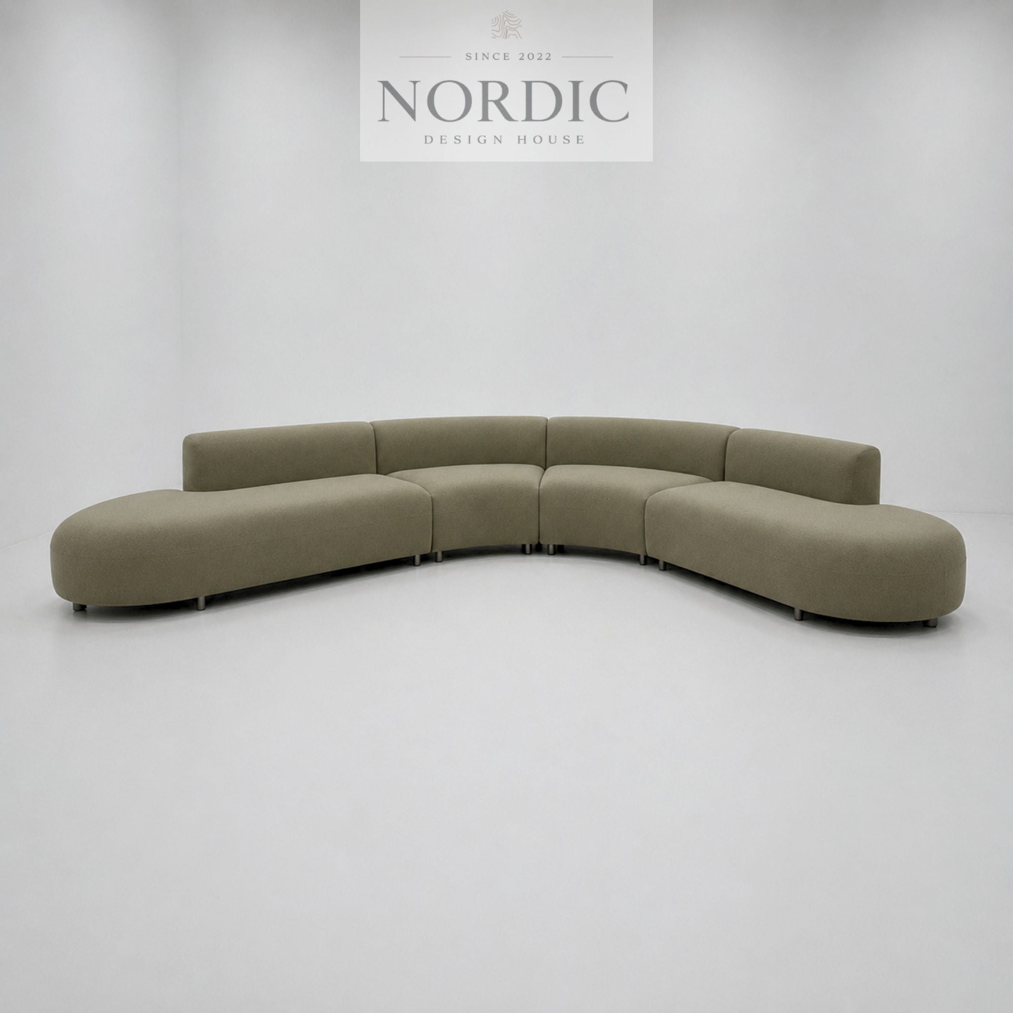 Large curved sofa for living room, lounge or showroom with generous seating and high-end design