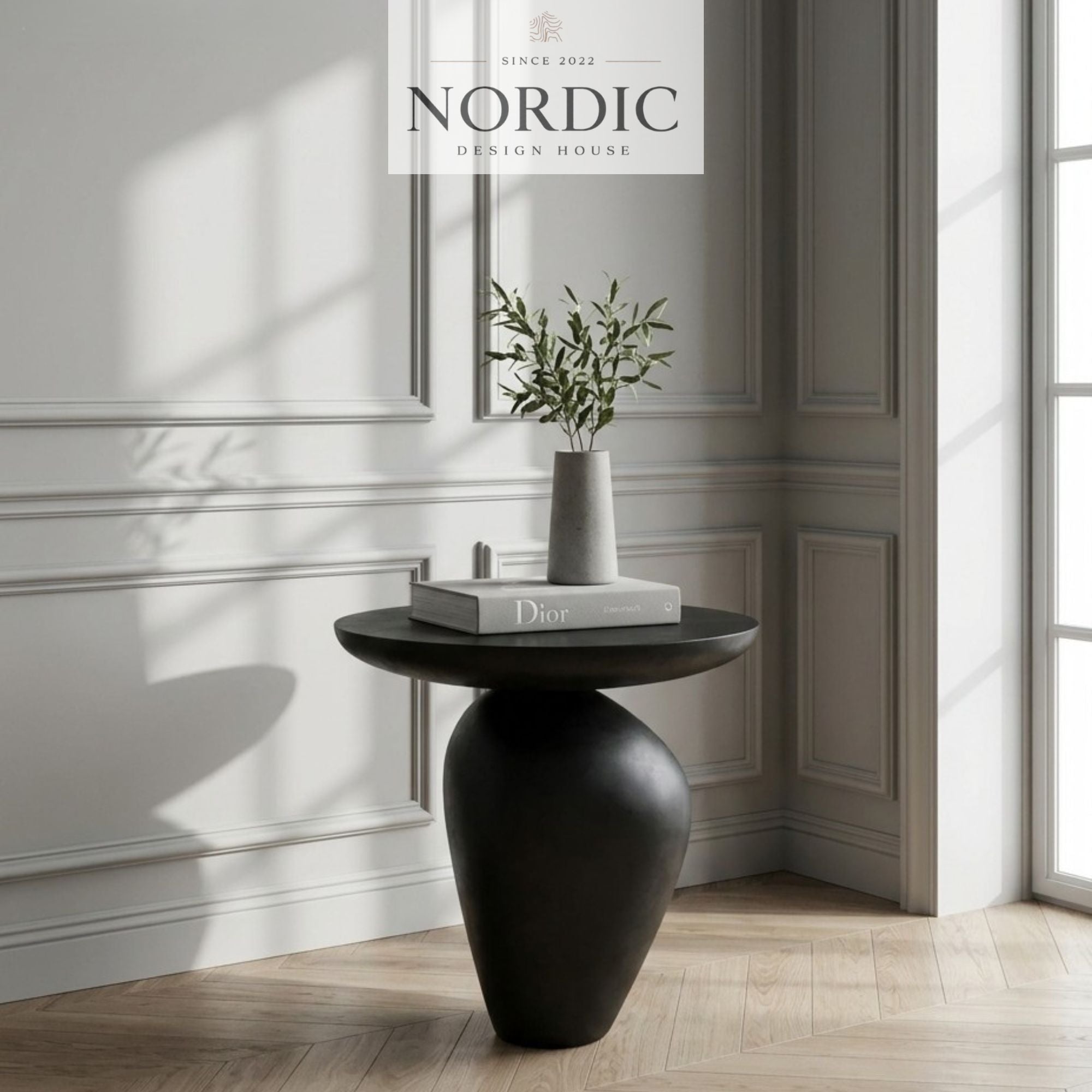 Modern design side table and pedestal for minimalist living room styling