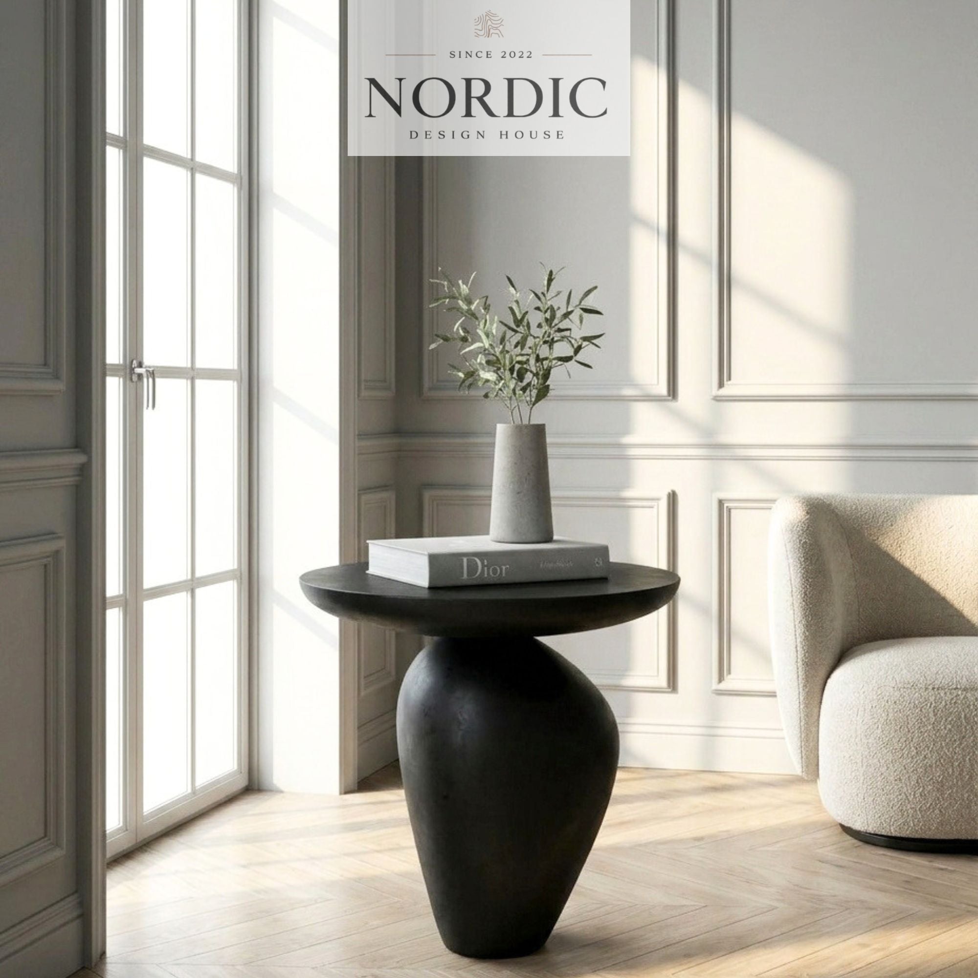 Nordic designer side table Obsidia in black finish for exclusive home interiors