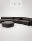 High-end design leather sofa with ottoman in premium leather and modular lounge design